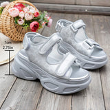 Purpdrank  Silver Chunky Platform Sports Sandals for Women 2025 Summer Hook Loop Wedge Heel Sandals Woman Thick Bottom Casual Sandles Mujer