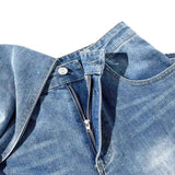 Purpdrank  Sexy Bowknot Vintage Denim Two Piece Women Pants Outfit 2025 Fashion Strapless Cropped Top and Wige Leg Straight Jeans Pant Sets