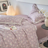 Purpdrank  Vintage French Country Rustic Style Floral Bedding Set 100% Cotton Double Layer Crinkle Yarn Duvet Cover Bed Sheet Pillowcases