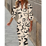 Purpdrank  Fashion Elegant Printed Casual Women Dress Lapel Slim Lace-up Waist Party Shirt Dresses Streetwear Office Long Sleeve Clothing