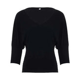 Purpdrank  V-Neck Long Sleeve Knitwear Autumn Fashion Women's Waist Cinching Versatile Casual Lazy Style Batwing Sleeve Black Elegant Tops