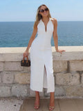 Purpdrank  Summer Sleeveless Single Breasted Dress Fashionable Ladies Slim Fit Collar Solid Color Long Dresses Women's Clothing