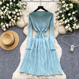Purpdrank  Autumn Winter Hollow Out Knitted Women's Umbrella Long Dresses 2025 New Long Sleeve O-neck Loose A-line Dress Female