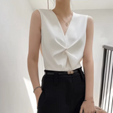 Purpdrank  Advanced Sleeveless Chiffon Top For Women'S Summer New Cross Design V-Neck Loose Belly Covering Chiffon Top