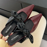 Purpdrank  Elegant Bowknot Low Heel Modern Slippers for Women Pointed Toe Backless Slide Sandals Female Elegant Dress Mueller Pumps Ladies