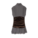 Purpdrank  European-style new women's fashion versatile elegant velvet patchwork layered sleeveless short dress