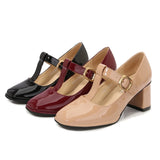Purpdrank  Square-Toe Mary Jane Women's Shoes New Black Shoes Thick Heels Single Shoes Women's T-Shaped French Retro High Heels Fashion