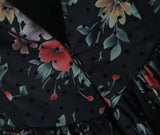 Purpdrank  Sexy Women Black Flower Print Spliced Mesh Bra Corset style Mini Dress Slim Waist Party Skater Bow Lacing up Sling Robe