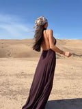 Purpdrank  Women's Evening Dresses Halter Backless Long Dress Autumn Female Velvet Sleeveless Slim Pleat Partywear Chic Ladies Vestido
