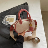 Purpdrank  New Design Commuter Versatile Women Mini Handbag New Autumn Deep Brown Yellow Stitching Decoration Handheld Slant Crossbody Bag