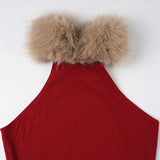 Purpdrank  Vintage Patchwork Fur Trim Collor Tank Tops Christmas Hollow Out Sleeveless Tanks Women Summer Fashion Streetwear Party