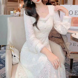 2023 new fashion women's autumn and winter knitted dress slim solid color evening dress retro elegant beautiful women's clothing