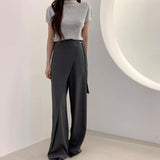 Purpdrank  Spring Summer Asymmetrical Women's Wide Leg Pants 2025 New High Waist Solid Side Button Elegant Casual Pants for Women