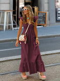 Purpdrank  Casual Loose Summer Vacation V-neck Short Sleeve Dress High Waist Long Skirt Women's Fashionable New Style Polyester Fabric