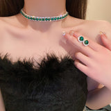 Purpdrank - Luxury Necklace Earrings Sets Green Crystal Necklace Women Weddings Bride Jewelry Accessories