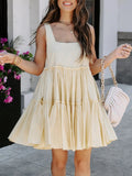 Purpdrank  Women Summer Mini Tank Dresses Sleeveless Solid Color Square Neck Tiered Beach Dresses