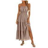 Purpdrank  Womens Smocked Waist Tiered Cami Dress Solid Color Spaghetti Strap Sleeveless Summer Dresses Casual Flowy Boho Beach Maxi Dress