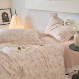 Purpdrank  Vintage French Country Rustic Style Floral Bedding Set 100% Cotton Double Layer Crinkle Yarn Duvet Cover Bed Sheet Pillowcases