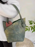Purpdrank  Niche design shoulder bag new lotus leaf hand carry shoulder Tote bag retro style fashion versatile bucket bags