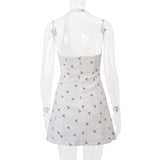 Purpdrank  y2k Dress 2000s Women Summer Cherry Print Sleeveless Backless A Line Mini Dress Beach Club Party Dresses Streetwear