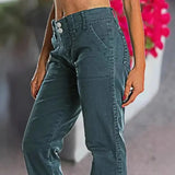 Purpdrank  Women's Fashion Denim Trousers Straight-Leg Double Button Detail Style Women's Clothing