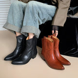 Purpdrank - 2023 New Winter Chelsea Boots for Woman Genuine Leather Pointy Toe Wedge Heel Ankle Boots Simple Comfortable Cowboy Boots Female