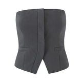 Purpdrank  3 colors Sexy Slash Collar Strapless Corset Center Open Buttons Camisole Tank Top Backless Cropped Women asymmetric Camis Top