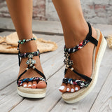 Purpdrank  Women'S New Summer Sandals Classic Wedge Thick Sole Elevated Elastic Strap Open Toe Hollow Clear Heel Sandals For Beach Vacation