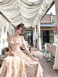 Purpdrank  Elegant Seaside Vacation Floral Printed Dress Summer Off Shoulder Women Camisole Dress Slim Casual Ruffles Fairy Dress