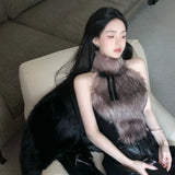 Purpdrank 2025 Spring New Bow Halter Camisole Mujer Sexy Slim Fit Fluffy Vest for Women Y2k E-Girl Sleeveless Bottoming Tank Top