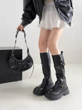 Purpdrank  Fashion Women Black Block High Heels Long Boots New Winter Warm Knee High Boots Soft Leather Thigh High Boots Shoes