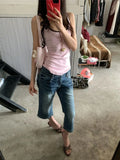 Purpdrank  American retro low-rise Spice Girl seven-point jeans women's summer loose design casual pants