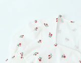 Purpdrank  Retro French Style White Floral Print Short Puff Sleeve Dress Women V neck Slim Waist A-line Mini Dresses Vestidos Holiday Robe