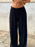 Purpdrank  Women Black Casual Pants Vintage y2k Ruched Low Rise Loose Straight Sweatpants Streetwear Basic Trousers Summer Fashion