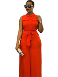 Purpdrank Spring Summer Sleeveless Wide Leg Jumpsuit Women Turn-down Neck Pocket Front Zipper Fly Street One Piece Suit Playsuits