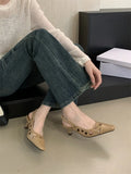 Purpdrank  Elegant White Hollow Heels for Women Fashion Square Toe Buckle Mule Shoes Luxury Brand Designer Pumps Comfort office formal shoe