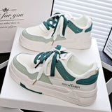 Purpdrank  Trendy Casual Single Shoes Autumn New Item Thick Sole Color Blocked Simple Daily Versatile Women's Vulcanized Shoes Daily