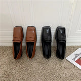 Purpdrank  Women Shoes Autumn Square Toe Oxfords British Style Loafers With Fur All-Match Slip-on Fall Leather Preppy New Slip On Fabric