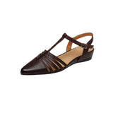 Purpdrank   Summer Genuine Leather Sandals Pointed Toe Sandals for Women Low Heel Concise Gladiator Shoes Fashion Narrow Band Ladies Shoes