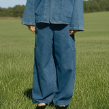 Purpdrank  Harajuku Y2k Washed Denim Pants 2000s 90s Vintage Cyber Grunge Wide Leg Jeans Preppy Teen Girl Loose Fit Baggy Trousers Pockets