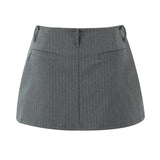 Purpdrank  Y2K Low Waist Striped Mini Skirt With short lining Sexy A-line Package Hips Mini Short Skater Party Femme Gray Black