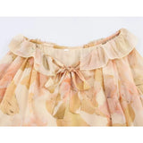 Purpdrank  Women's pleated printed short dress spring V-neck long sleeved Midi dress women's casual loose chic dress