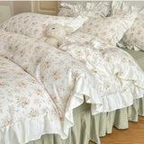 Purpdrank   Princess Style Lace Bed Skirt Four Piece Set Small Floral Print Soft Bedding Set Cotton Fabric Skin Friendly Nude Sleeping Sheet