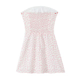 Purpdrank  Sexy White Pink Flower Print Bow Ribbon Strapless Dress Women Slim Waist Backless Mini Dresses A-lined Short Robe