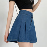 Purpdrank  Chic High Waist Denim Shorts Women Korean Casual Elastic High Waist Shorts Female Summer A Line Wide Leg Pleated Shorts Y2k