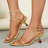 Purpdrank  Women's T-Strap 6.5cm Kitten Heel Sandals, Brand new Thin Strap Ankle Buckle Pointed Toe Heels Office Lady Daily Wear Shoes