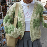 Purpdrank  Stripe Pattern Cropped Cardigans Vintage Lantern Sleeves Knitted Sweater Aesthetic Y2k Knitwear Coat Women Autumn Outwear Street