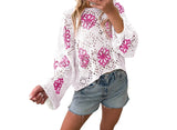 Purpdrank  Winter New Floral Print Short Sweater for Women 2025 Personalized Hollow Shoulder Knit Sweater for Women
