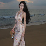 Purpdrank  Sexy Fashion Waist-Exposing Backless Halter Dress