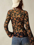 Purpdrank  Print Blouse Women Stand Collar Single Breasted Shirts Long Sleeve Vintage Fashion Top Spring Summer New Female Blouse
